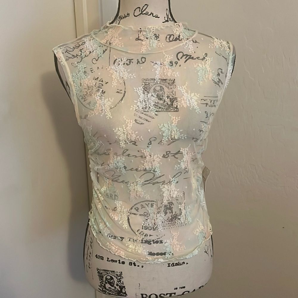 Free People Intimately Free Sheer Embroidered Ruched Top Feminine Festival Rave